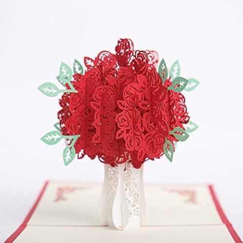 3D Rose Bouquet Pop Up Handmade Flower Blossom Greeting Cards With Envelope for Girl's Birthday, Mother's Day, Valentine's Day Wedding Invitation Greeting,Thank you Greeting Cards (Rose Bouquet)