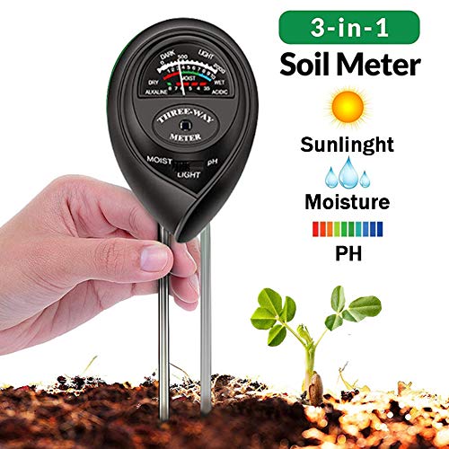 Soil Tester, 3 in 1 Soil Test Kit for Moisture, Light & pH Meter for Plant, Vegetables, Garden, Lawn, Farm, Indoor/Outdoor Plant Care Soil Tester (No Battery Need & 2019 Update)(Black)