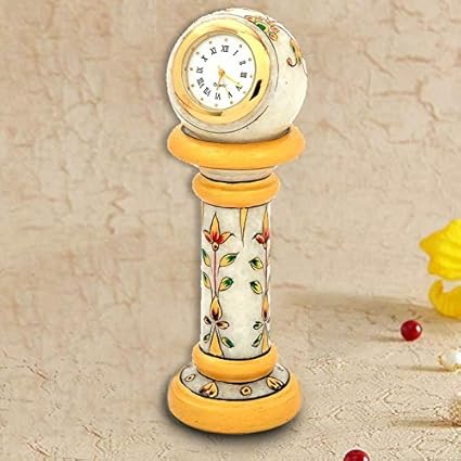The Gift House Ethnic Design Marble Table Clock Handicraft -145