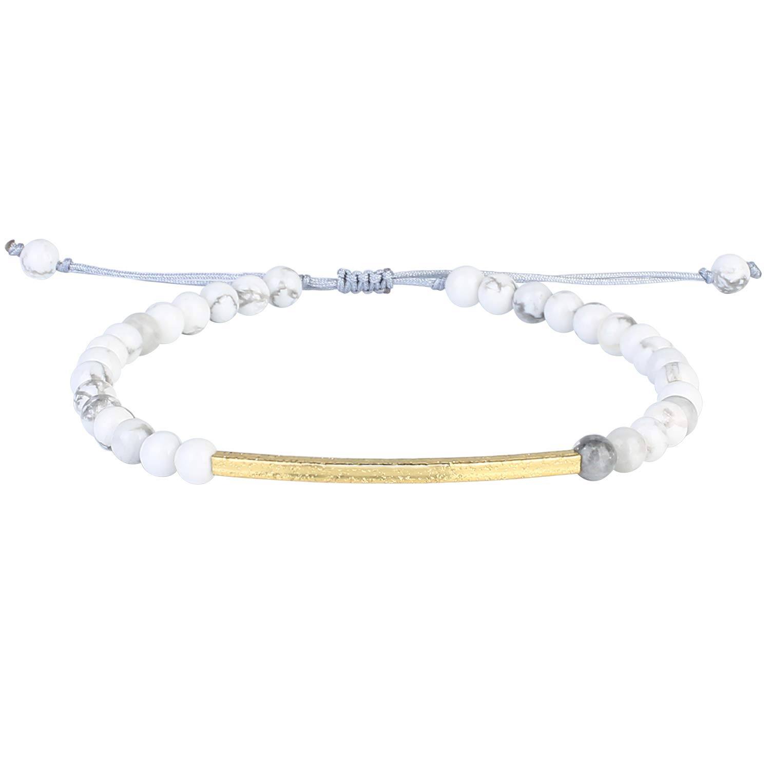 KELITCH Friendship Bracelets Handmade Single Strand Gold Beaded Bar Bracelets Chic Bangle (White)