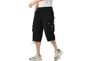 DGWZ Mens Long Cargo Shorts Below Knee 3/4 Stretch Twill Cotton Relaxed Fit Elastic Waist Cargo Shorts for Men