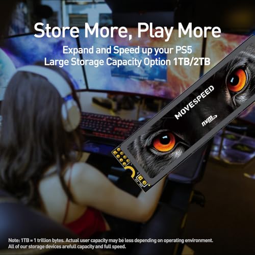 MOVE SPEED HB7450 4TB Internal Solid State Drive for PS5 with Heatsink TLC NAND, PCIe 4.0 NVMe M.2 SSD- Up to 7450MB/s, 3D NAND Storage Expansion Compatible with PS5, Laptops and Desktops
