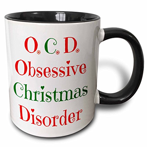 3dRose mug_224368_4 "O.C.D. Obsessive Christmas Disorder, green and red lettering" Two Tone Mug, 11 oz, Black/Red/Green