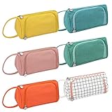 Fabric Pencil Case, Big Capacity Pencil Case, Pen Organizer with Color Zipper, Two Different Open Method, School and Office Supplies, 8.5x6.2x3.2(H) inches, (Pink Lattice)