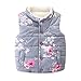 Mud Kingdom Puffer Vest Toddler Girls Floral Pattern Fleece Lined Faux Fur Button Up Grey 3T