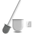 BBhouse Toilet Brush and Holder Set - Flexible Bathroom Brush Head with Silicone Bristles - Compact Design for Neat Storage - Base with Ventilation Holes (1 Unit White) (1 Unit Black)
