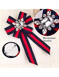 HEKEUOR Rhinestone Crystal Ribbon Brooches Bow Brooch Pre-Tied Bow Tie for Women Wedding Party Bow Tie