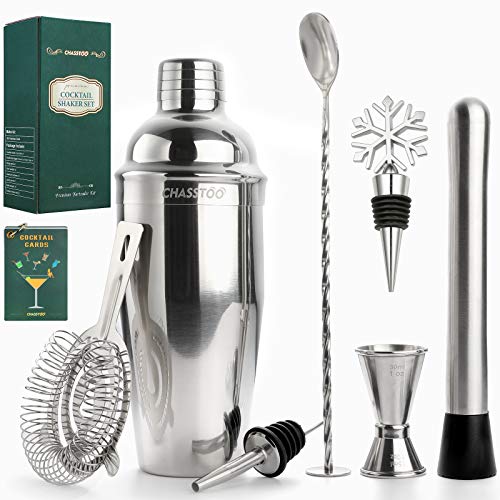 CHASSTOO Cocktail Set, Cocktail Shaker Set aus 304 Edelstahl, 8-teilige Cocktail Bar Set, Barkeeper Set mit Cocktailbuch…