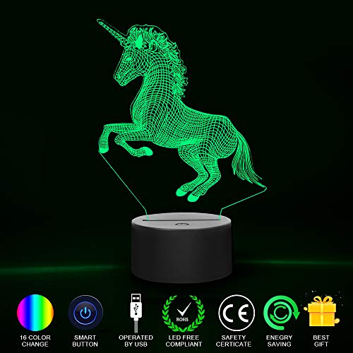 Night Lights for Kids Dinosaur Hockey Unicorn 3D Night Light Lamp 4 in 1 16 LED Colors Changing Remote Touch Desk Lamps Decorative Lighting Toys Gifts Birthday Holiday Xmas for Baby Nursery Toddler