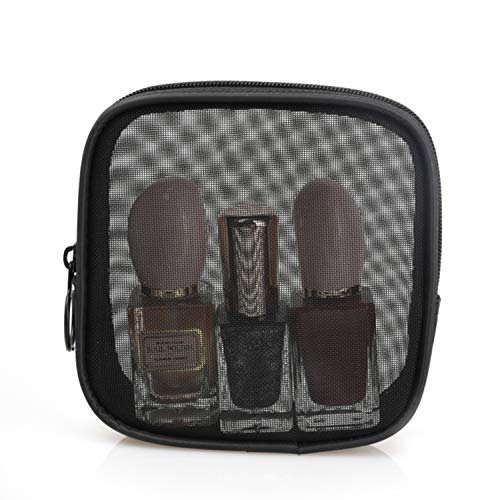 Patu Mesh Travel Toiletry Bag, Transparent Standing Pouch, Portable Shaving Washing Kits Organizer, Personal Care Trip Case, Pack of 3 Sizes (S/M/L), Black