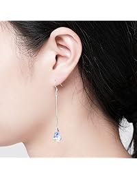 DESIMTION Aretes colgantes de plata esterlina, de cambio de color, Aurora Borealis, cristal de Swarovski