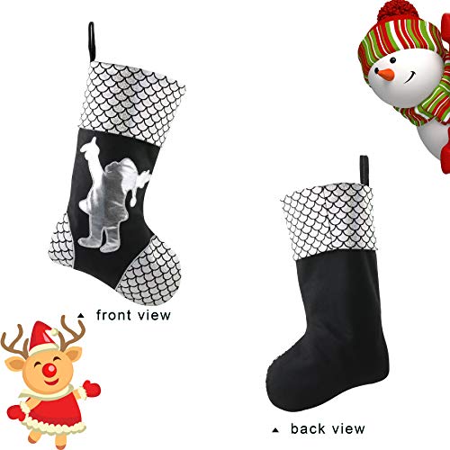 WEWILL 18 '' Silver Traditional Classic Christmas Stockings Set of 3, Classic Decoration for Home Santa, Snowman, Reindeer - Thumbnail 2