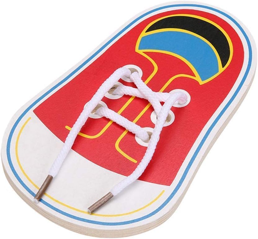 Opemg Red Shoe Tying Practice, Wooden Learn to Tie Your Own Shoes Threading Lacing Shoes Training Early Learning Kits | Threading Lacing Shoes Training Board Early Learning, Decorative Accessories