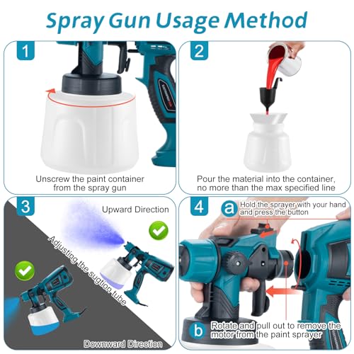 Pistola de Pintura, 800W Pistola para Pintar Eléctrica con Recipiente de 1400ml, Pulverizador de Pintura Multipropósito con 3 Modos de Pulverización y 4 Boquillas para Casas, Paredes, Muebles, Cercas