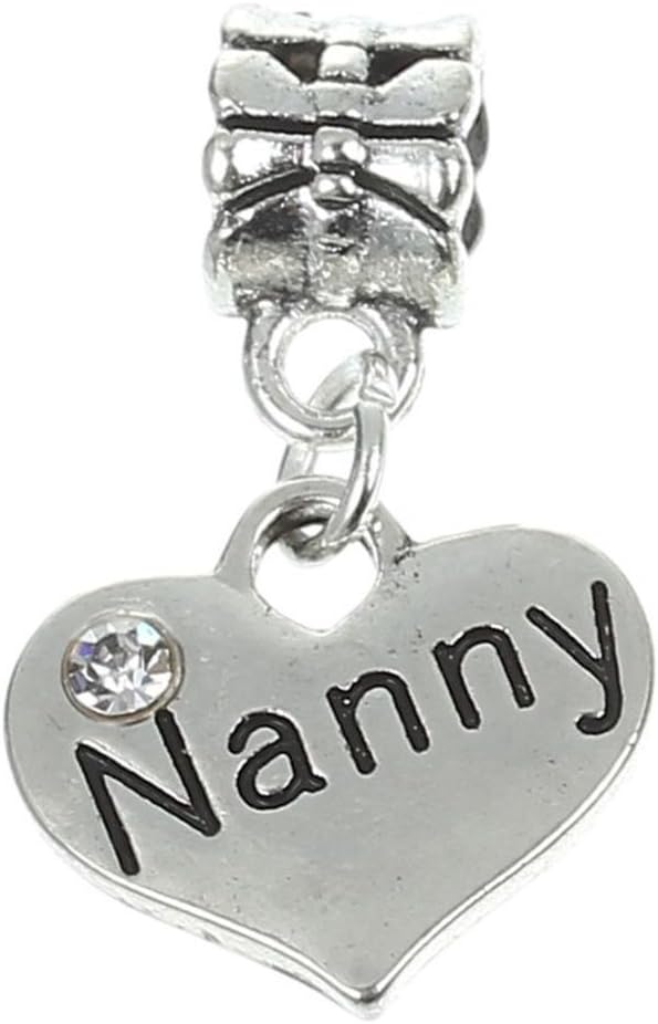 Nanny Rhinestone Heart Pendant Charm for Charm Bracelets Womens Girls Jewellery
