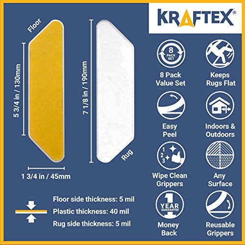 Rug Gripper Tape Pads [Anti Slip, Non Skid] Carpet Corners Easily Stick