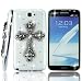 FiMeney Luxury Bling Black Crystal Diamond Rhinestones Big Cross Transparent Back Hard Case Cover for Samsung Galaxy Note II Note 2 N7100