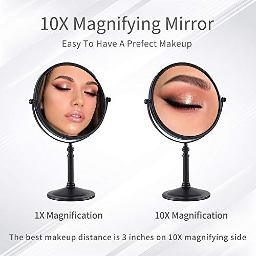 Gecious Black Makeup Mirror Desk Tall Standing Round 8 Inches Dual