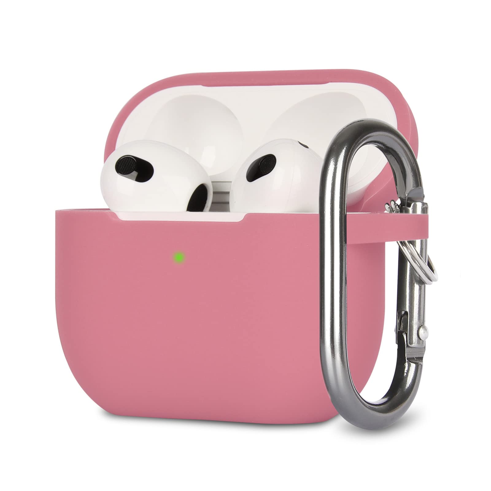 KOKOKA Case Cover Compatible with Airpods 3, Soft Silicone Skin Case Cover Shock-Absorbing Protective Case for Airpods 3rd Generation with Carabiner, Front LED Visible, Bean Pink