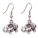 Yazilind Tibetan Silver Cute Fat Carve Flower Elephant Ear Wire Hook Dangle Earrings
