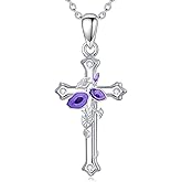 CTIEIP Flower Cross Necklace for Women with Diamonds 925 Sterling Silver 12 Month Birth Flower Necklace Mother's Day Birthday Jewelry Gift