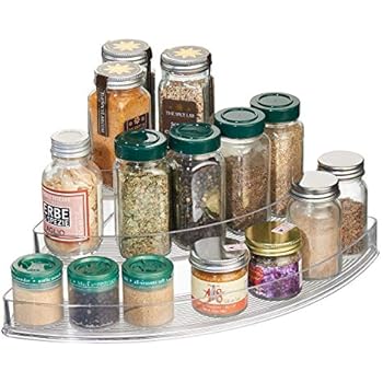 iDesign Linus Plastic Stadium Spice Racks, 3-Tiered Corner Organizer for Kitchen, Pantry, Bathroom, Vanity, Office, Craft Room Storage Organization, 14