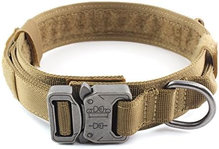 K9 Tactical Dog Collar Adjustable &amp; Durable Metal Buckle 1.5inch Width Army Grade Nylon Material Military Training Dog Collar (M, Coyote Brown)