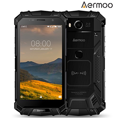 Smartphone Libre, Aermoo M1 Dual SIM Móviles y Smartphones Libres Android 7.0, IP68 Impermeable, 4G Moviles Resistentes 5.2 FHD, Helio P25 Octa-Core, 6G RAM+64G ROM, 8.0MP+21.0MP, 5580mAh, Nero