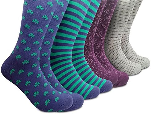 Sock Habit Mens Colorful Patterned Dress Socks - 4 Pair - Blue Green Puple Grey