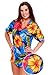 Funky Hawaiian Blouse Women Short-Sleeve Front-Pocket Big Flower Sun Lightblue