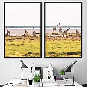 signwin 2 Piece Framed Canvas Wall Art Giraffes...