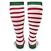 Gone For a Run Knee High Half Cushioned Athletic Running Sock | Running Christmas Elf (Red and White Stripes/Green) one size fits all