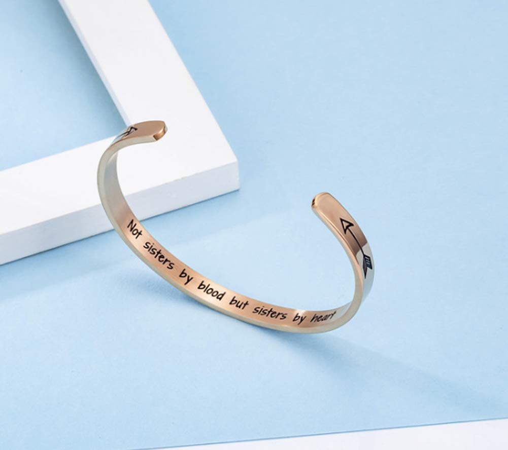 Best Friends Bracelet Sister Jewelry -Not Sisters by Blood But Sisters by Heart-Stainless Steel Friendship Bracelets Cuff Bangle Gifts for Women Girls (Rose Gold1)