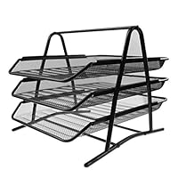 Woffice 3-Trays Mesh Desk Organizer, Desktop File Holder, Office Supplies Letter Tray, Desktop Storage Rack, Black