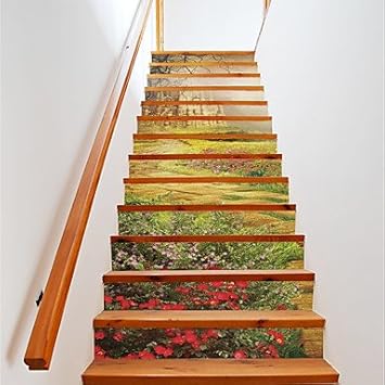 Hy Gg 13pcs Set Vieux Chateau Stickers Mural Autocollant Herbe Fleurs Escalier Dessin Anime Paysage Corridor Creatif Autocollant Revetements De Plancher Passage 18 100 13cm Amazon Fr Cuisine Maison