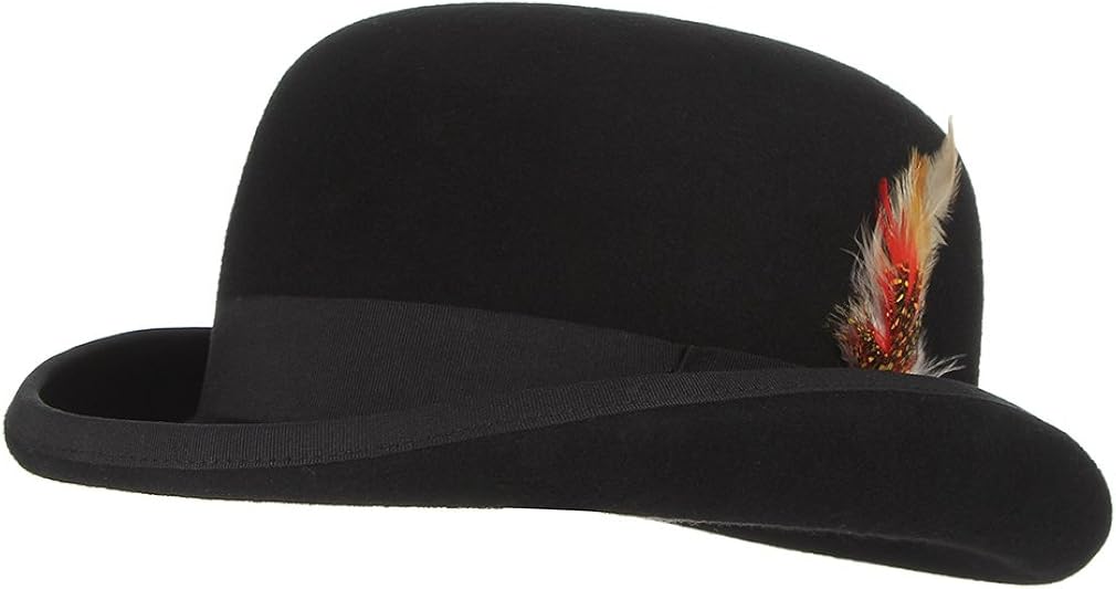 GEMVIE Men's Bowler Derby Hat Wool with Feather in Black