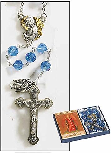 Crystal Beads Archangel Angel Rosary Set with Two Tone Angel Centerpiece and Crucifix with Dangle Medal (St Michael the Archangel)