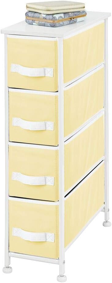 Amazon Com Mdesign Narrow Vertical Dresser Storage Tower Sturdy Metal Frame Wood Top Easy Pull Fabric Bins Organizer Unit For Bedroom Hallway Entryway Closet 4 Drawers Yellow White