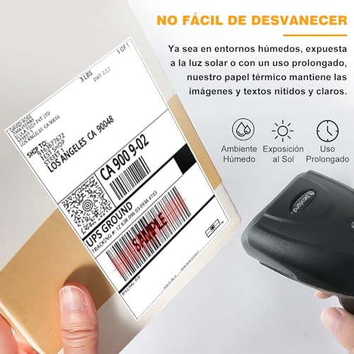 500 Etiquetas Térmicas Directas 4" x 6", Papel Adhesivo para Impresora - Perforadas y con Adhesivo Resistente, Grado Comercial