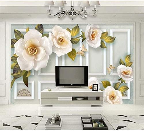 Xiutailtd エンボスローズフラワー写真壁紙 三次元ローズフラワー3d壁紙ヨーロッパのレトロな背景壁画家の装飾 450x315 Cm