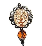 TREE OF LIFE Glass Cabochon Stick Hat Pin Long Hatpin Gold Plated Vintage Style KLIMT Art AMBER Crystal Bead