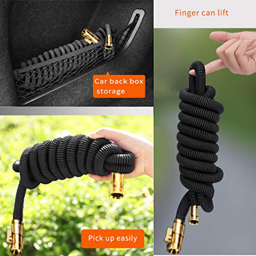 KISCHERS Expanding Garden Hose 100 ft Anti-Burst Expandable Water Hose Pipe with 3-Layers Natural Latex Core, 3/4 Solid Brass Fittings with Storage Bag & Hook Black