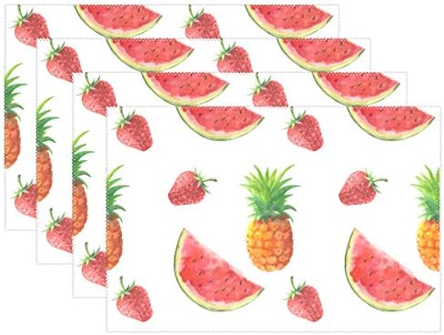 Cicily Watermelon Strawberry and Pineapple Placemats for Dining Table Set of 6 Heat Resistant Waterproof,12x18 inches
