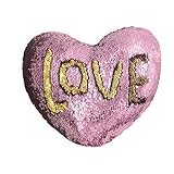 Mermaid Throw Pillows Two-color Reversible Sequins Mermaid Heart-Shaped Pillow Cover with Insert 13''×15'' (Pink+Glod)