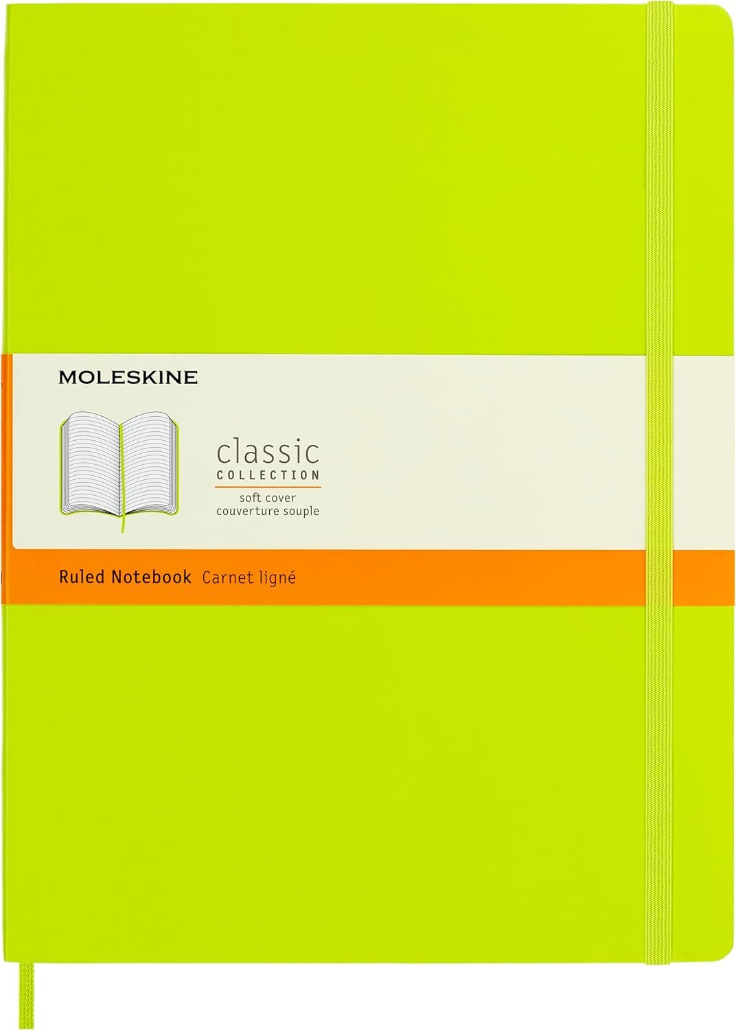 Moleskine Classic Notebook, Notebook With Ruled Pages, Soft Cover and Elastic Closure, Lemon Green, XL, 19 x 25 cm, 192 Pages