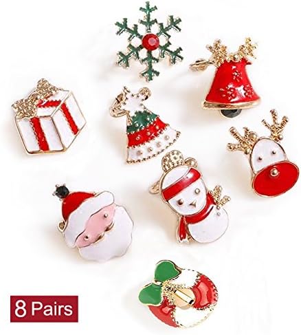 Christmas Earrings Jewelry Set Santa Claus Snowman Snowflake Jingle Bells Thanksgiving Gift (8 PAIR)
