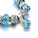 Long Way Blue Beads Carved Bracelet Sliver Plated Snake Chain Charm Strand Bracelet For Women&Men (Silver-blue)