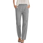 SEMARO Womens Casual High Waisted Linen Feel Pants Tapered Vacation Lounge Pants Trousers with Pockets