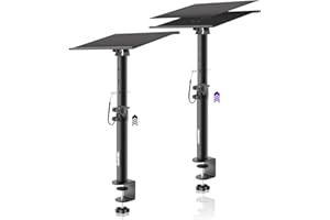 OUKMIC Studio Monitor Stands Clamp On Desktop Speaker Stand Pair, Heavy Duty Riser Tilt Height Adjustable, Universal Music Booth Desk Audio Mount Tray for Subwoofer Surround Sound Bookshelf Laptop