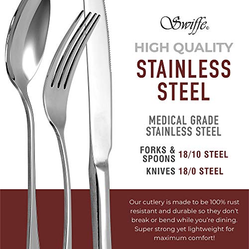 20 Piece 18/10 Stainless Steel Silverware Set - Multipurpose Flatware Utensils for Party, Wedding, Restaurant, Home Dining, Elegant Mirror Finish - Durable, Dishwasher Safe - Service for 4 - by Swiffe - Thumbnail 4
